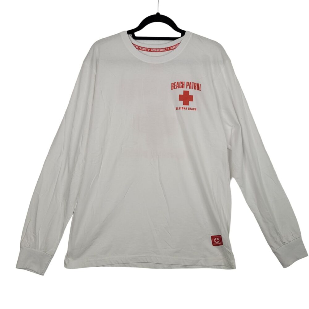 Daytona Beach Patrol T Shirt Mens Large Long Sleeve White Red
